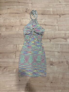 Adika Pastel Rainbow Halter Mini Dress